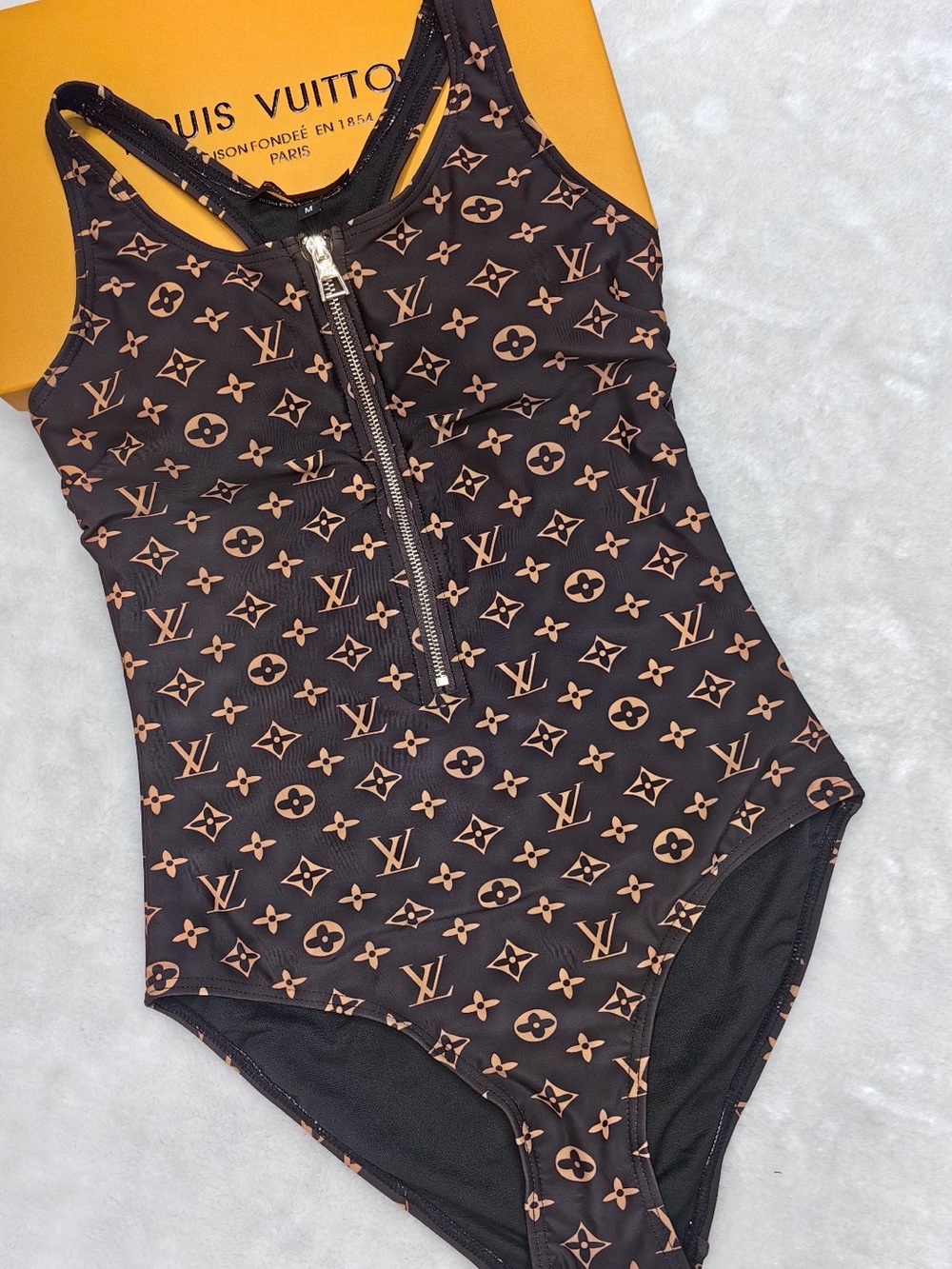 Louis Vuitton Black One-Piece Swimsuit with Brown Monogram